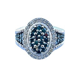 White Gold Blue and White Diamond Halo Statement 1.75ct Halo Ring