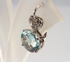 White Gold 18k Blue Aquamarine and Heart Diamonds Earrings