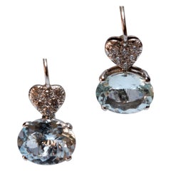 White Gold 18k Blue Aquamarine and Heart Diamonds Earrings