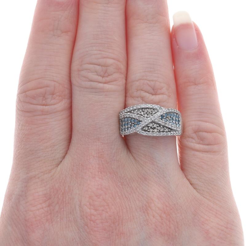 Round Cut White Gold Blue Diamond Cluster Cocktail Band - 10k Round 1.00ctw Ring Treated