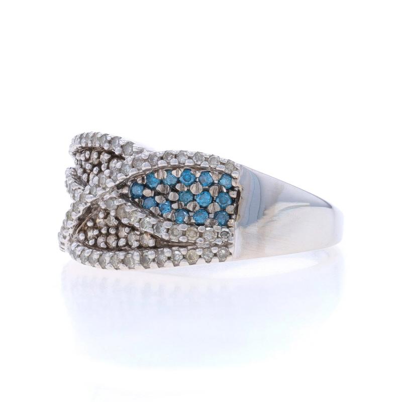 White Gold Blue Diamond Cluster Cocktail Band - 10k Round 1.00ctw Ring Treated In Excellent Condition In Greensboro, NC