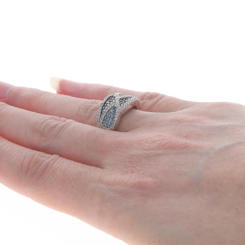 Women's White Gold Blue Diamond Cluster Cocktail Band - 10k Round 1.00ctw Ring Treated