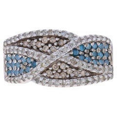 White Gold Blue Diamond Cluster Cocktail Band - 10k Round 1.00ctw Ring Treated