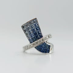 White Gold Blue Sapphire and Diamond Geometric Cocktail Ring, 2005
