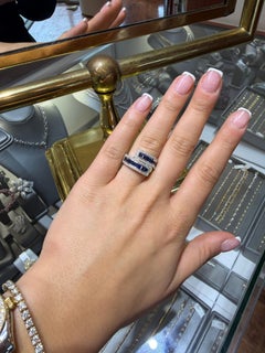 White Gold Blue Sapphire Diamond Bypass Ring, 14k Invisible Set
