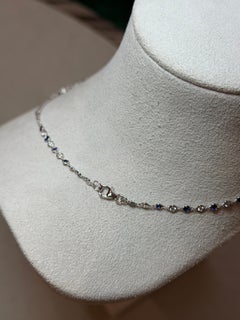 White Gold Blue Sapphire & Diamond Chain Necklace