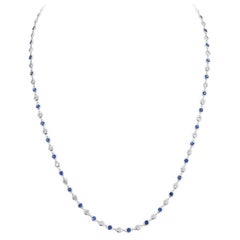 White Gold Blue Sapphire 
Diamond Chain Necklace