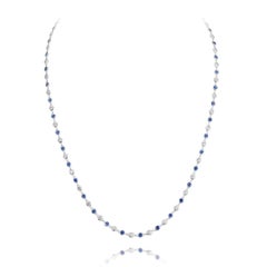 White Gold Blue Sapphire 
Diamond Chain Necklace