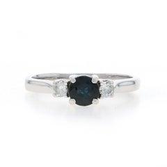 White Gold Blue Sapphire Diamond Ring - 14k Round .63ctw