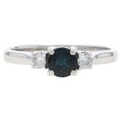 White Gold Blue Sapphire Diamond Ring - 14k Round .63ctw