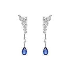 White Gold Blue Sapphire Pear Cut Diamonds Yellow Diamonds Earrings "Classik"