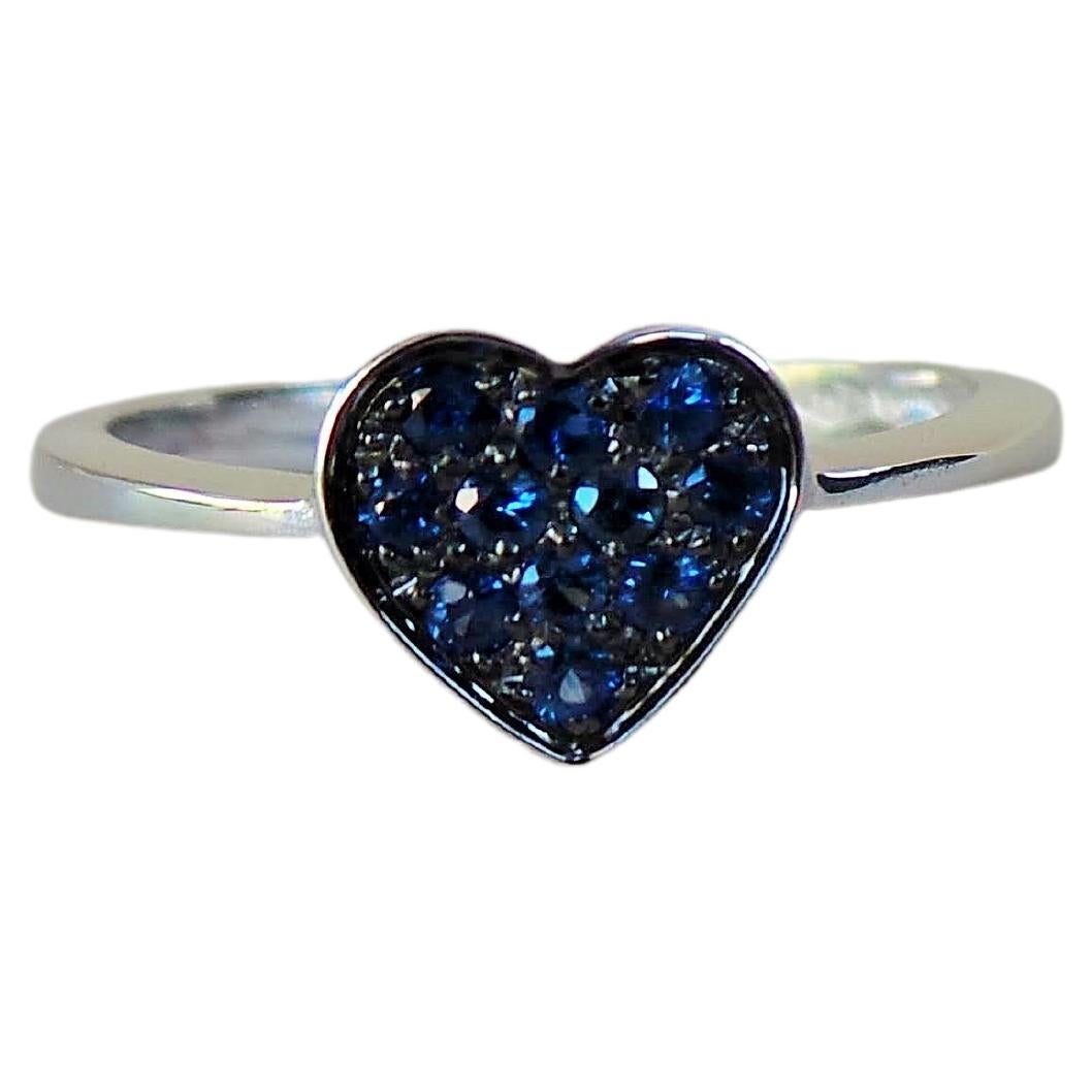 White Gold Blue Sapphires 0.16K Heart Ring Pave Engagement Ring
