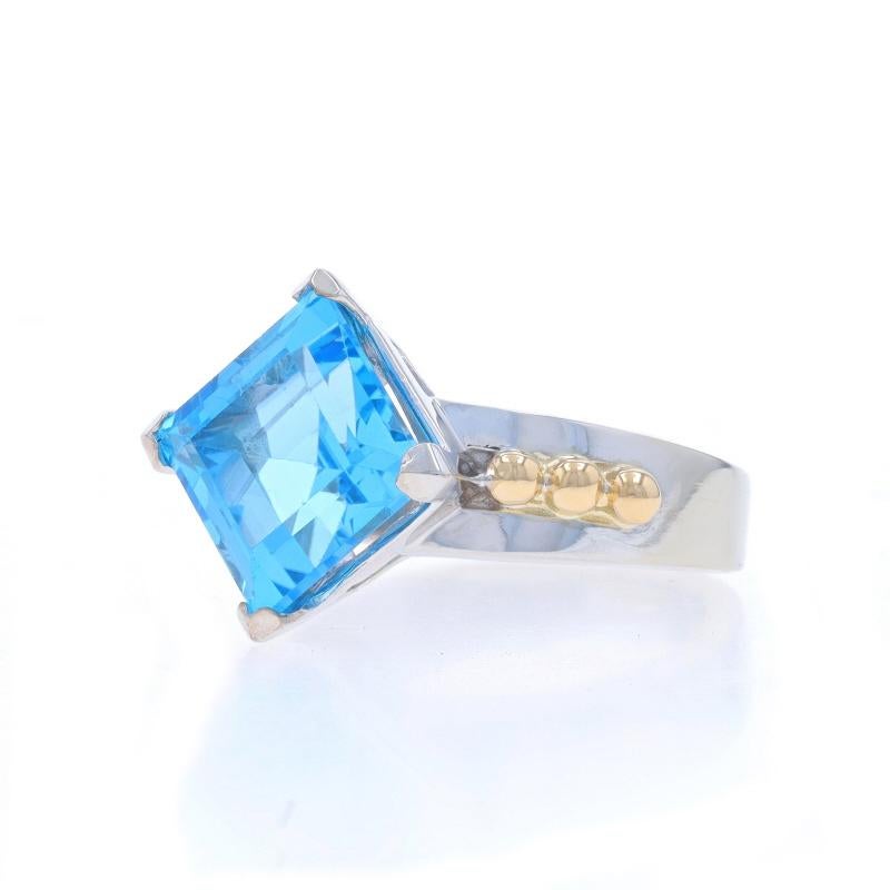 Cocktail Solitär-Ring aus Weißgold mit blauem Topas - 14k Quadratischer 5,18ct im Zustand „Hervorragend“ im Angebot in Greensboro, NC