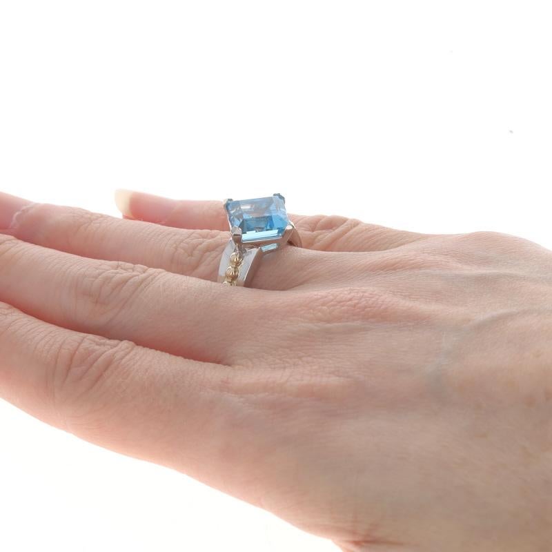 Cocktail Solitär-Ring aus Weißgold mit blauem Topas - 14k Quadratischer 5,18ct Damen im Angebot