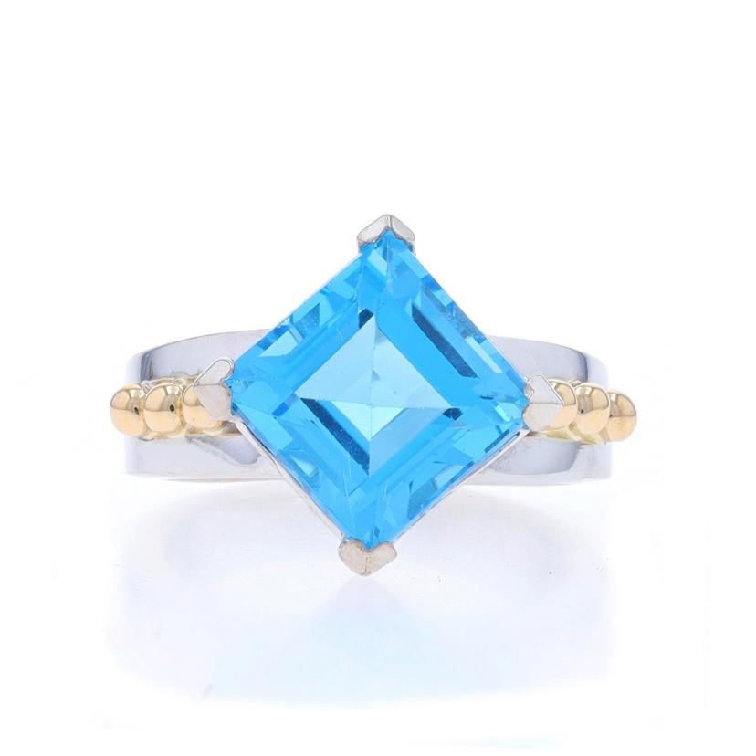 Anillo Solitario de Cóctel de Topacio Azul de Oro Blanco - 14k Cuadrado 5.18ct