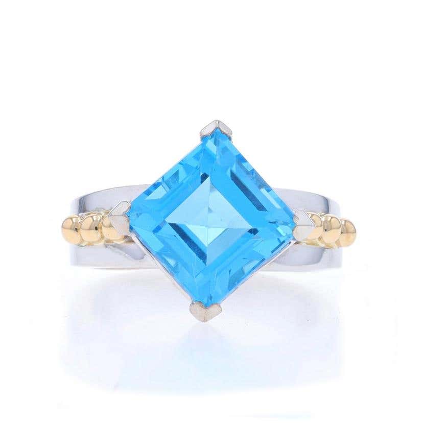 Super Fit Large Square Cabochon Blue Topaz Ring 14K White Gold For Sale ...