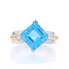 Anillo Solitario de Cóctel de Topacio Azul de Oro Blanco - 14k Cuadrado 5.18ct