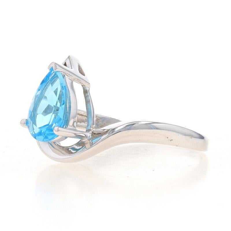 Pear Cut White Gold Blue Topaz & Diamond Bypass Ring - 10k Pear 2.06ctw For Sale