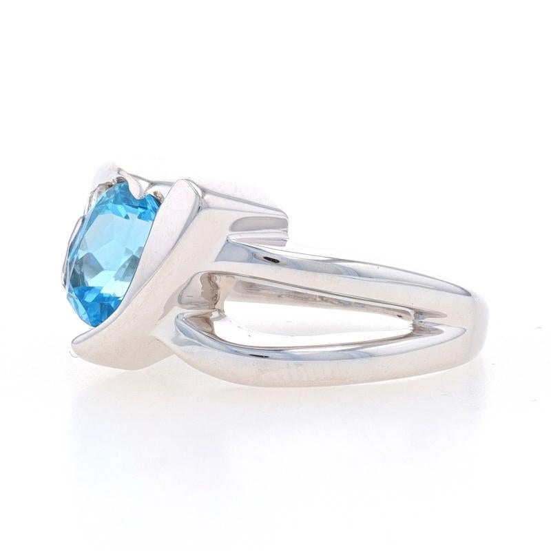 Oval Cut White Gold Blue Topaz & Diamond Bypass Ring - 14k Oval 2.62ctw Size 8 For Sale