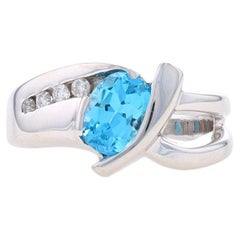 Bypass-Ring aus Weißgold mit blauem Topas und Diamanten - 14k Oval 2,62ctw Größe 8