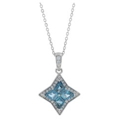 Collana con ciondolo a raggiera in oro bianco con diamante Topazio Blu - 14k .93ctw Regolare