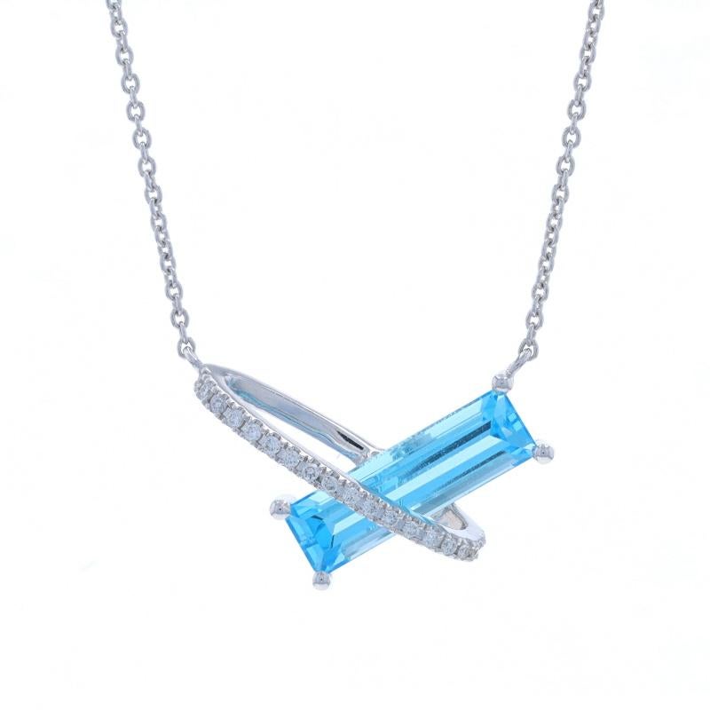 Collana incrociata in oro bianco con diamante e topazio blu da 18" - 14k Smeraldo 1,77ctw in vendita