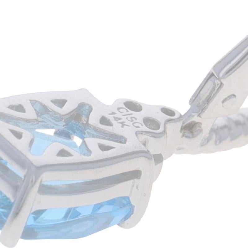 Boucles d'oreilles pendantes en or blanc avec topaze bleue et diamant -14k Check Cushion 6.83ctw Pierced Pour femmes en vente