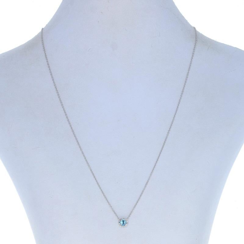 Rose Cut White Gold Blue Topaz & Diamond Halo Necklace 14k Rose Cabochon.46ctw Adjustable For Sale