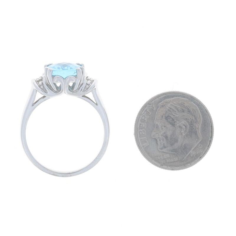 Anello in oro bianco con topazio blu e diamanti - 10k Cushion Checkerboard 3.04ctw in vendita 1
