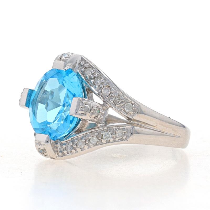 Round Cut White Gold Blue Topaz & Diamond Ring - 10k Modified Round 3.25ctw For Sale