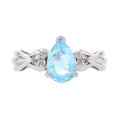 White Gold Blue Topaz & Diamond Ring - 10k Pear Cut 2.02ctw
