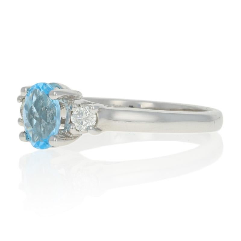 For Sale:  White Gold Blue Topaz & Diamond Ring, 14k Checkerboard Oval 1.31ctw Engagement 2