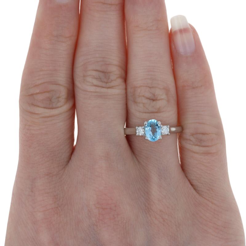 For Sale:  White Gold Blue Topaz & Diamond Ring, 14k Checkerboard Oval 1.31ctw Engagement 3
