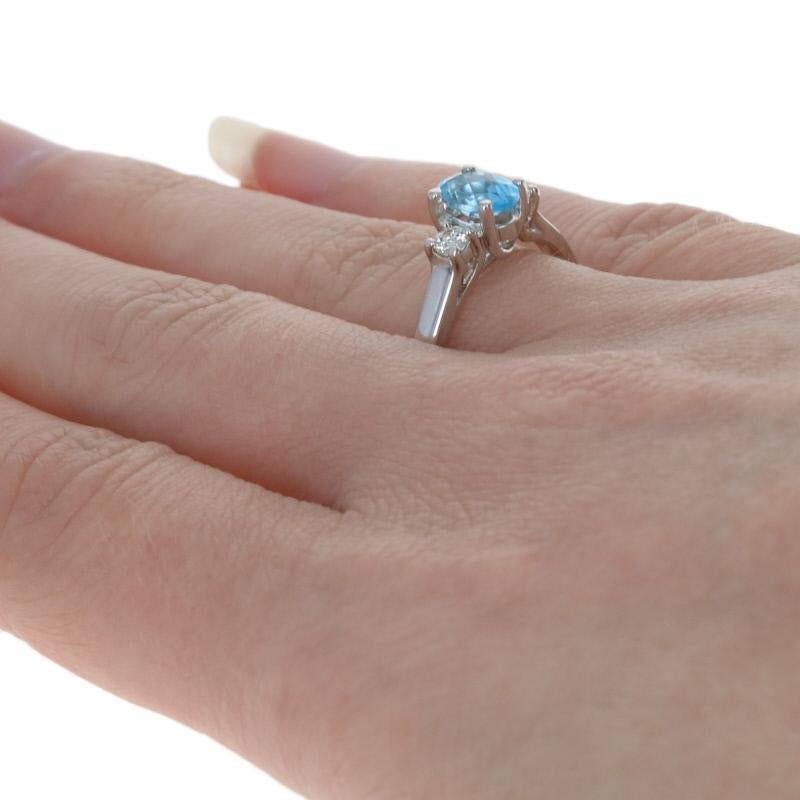 For Sale:  White Gold Blue Topaz & Diamond Ring, 14k Checkerboard Oval 1.31ctw Engagement 4