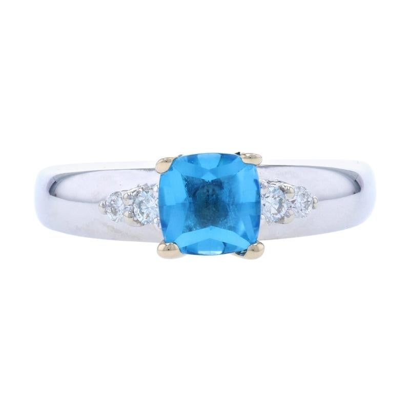 White Gold Blue Topaz & Diamond Ring, 14k Cushion 1.10ctw Engagement For Sale