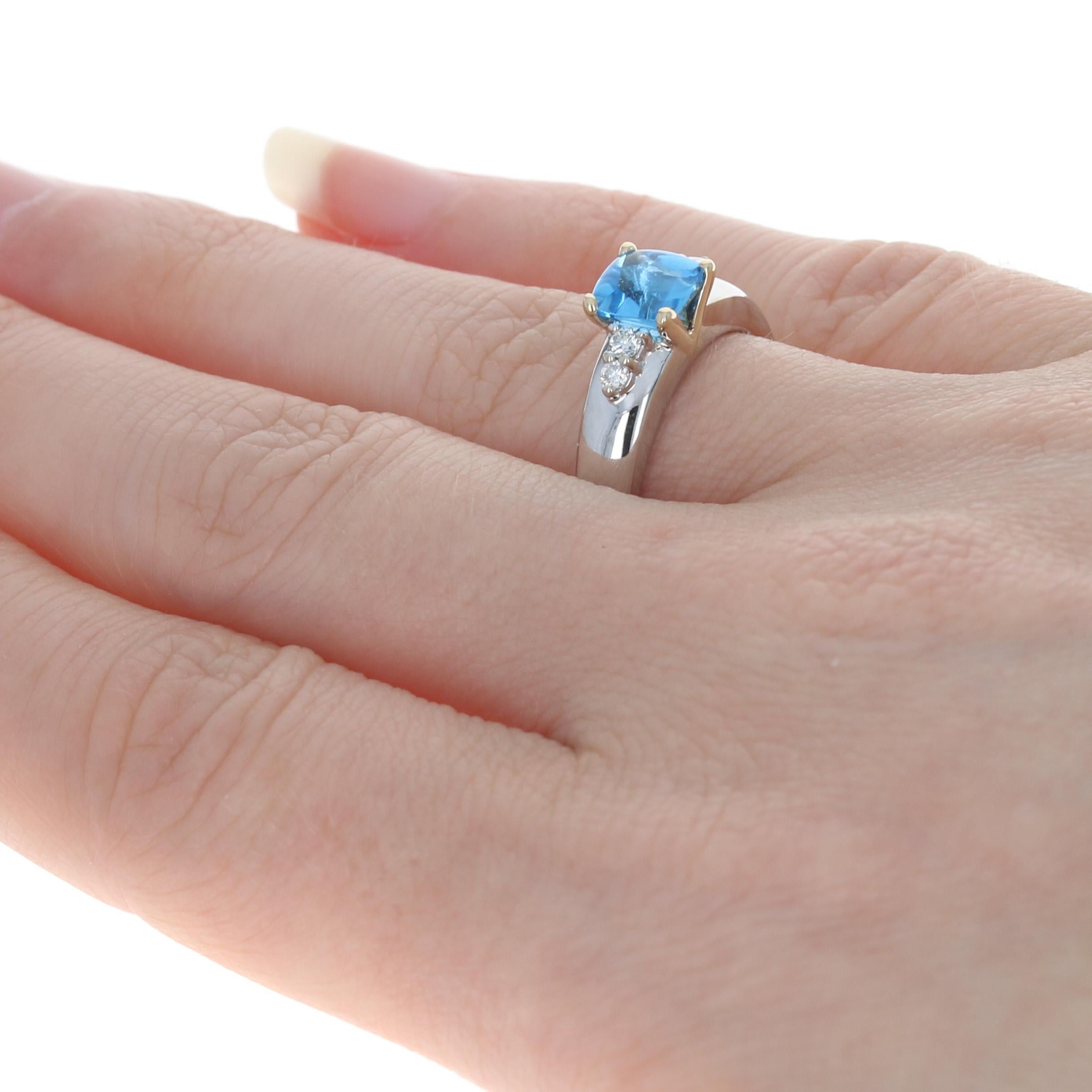 Uncut White Gold Blue Topaz & Diamond Ring, 14k Cushion 1.10ctw Engagement For Sale