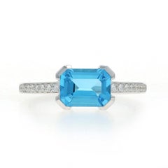 White Gold Blue Topaz Diamond Ring - 14k Emerald 1.89ctw East-West