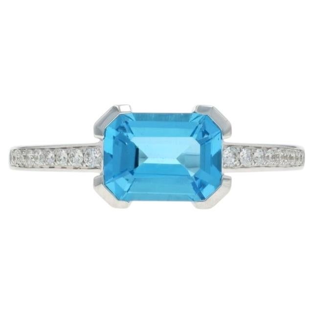 Weißgold Blauer Topas Diamant Ring - 14k Smaragd 1,89ctw Ost-West im Angebot
