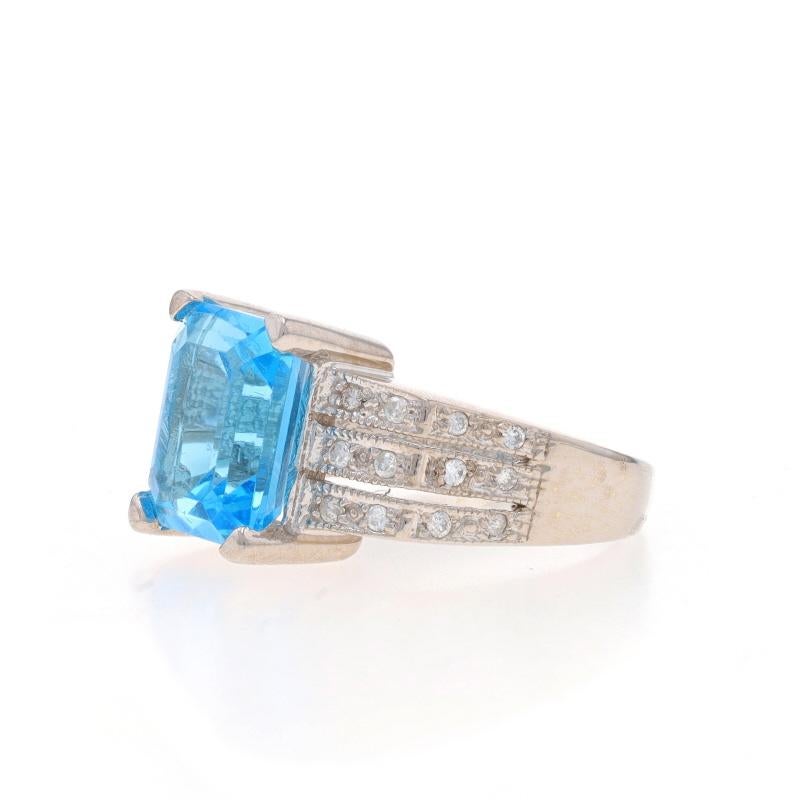 Women's White Gold Blue Topaz & Diamond Ring - 14k Emerald Cut 4.04ctw Milgrain For Sale