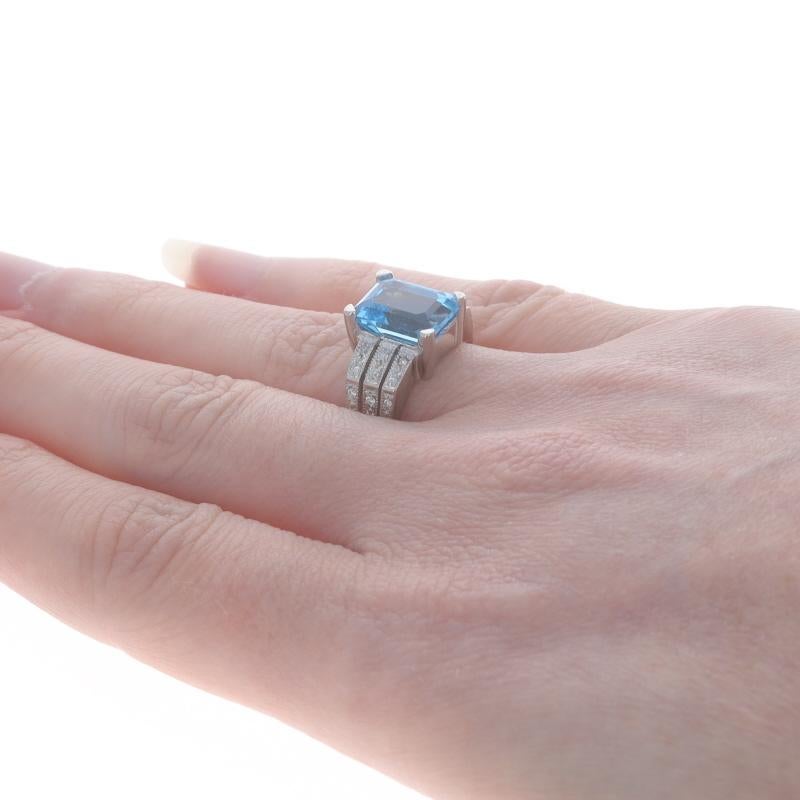 White Gold Blue Topaz & Diamond Ring - 14k Emerald Cut 4.04ctw Milgrain For Sale 1