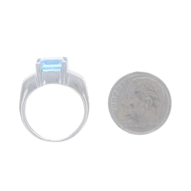 White Gold Blue Topaz & Diamond Ring - 14k Emerald Cut 4.04ctw Milgrain For Sale 2