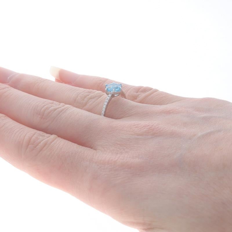 White Gold Blue Topaz & Diamond Ring - 14k Hexagon 1.33ctw Geometric In New Condition For Sale In Greensboro, NC