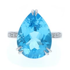 White Gold Blue Topaz Diamond Ring - 14k Pear 14.31ctw