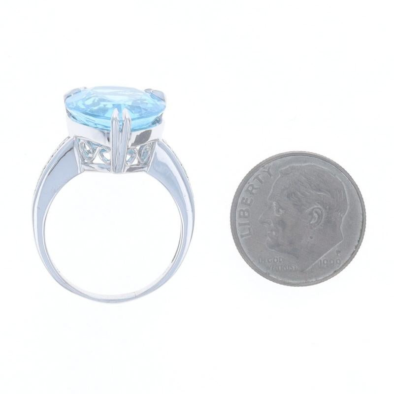 Anello in oro bianco con diamanti e topazio blu - 14k Pear 14,31ctw in vendita 1