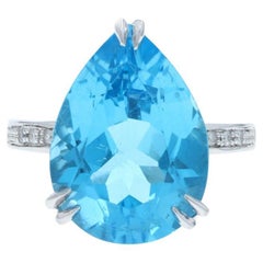 Anillo de oro blanco con diamantes topacio azul - 14k pera 14.31ctw