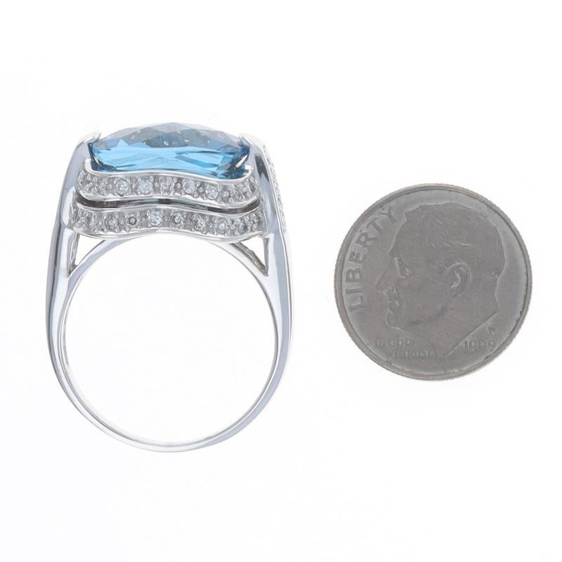 Anello in oro bianco con diamante Topazio Blu 14k Cuscino rettangolare a scacchiera 10.04ctw in vendita 1