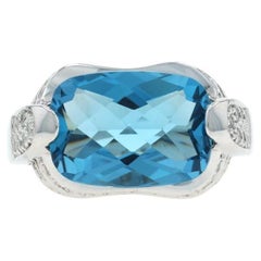 White Gold Blue Topaz Diamond Ring 14k Rectangular checkerboard cushion 10.04ctw