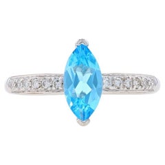 White Gold Blue Topaz & Diamond Ring - 18k Marquise 1.38ctw