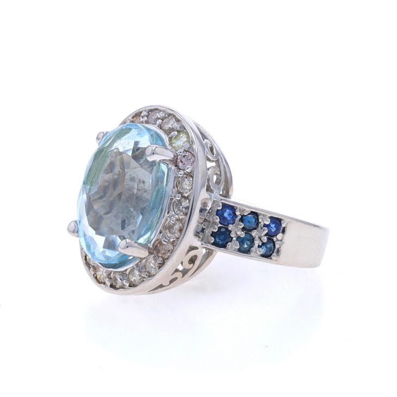 Anello aureola in oro bianco con topazio blu, diamante e zaffiro - 14k Ovale 7,52ctw In condizioni ottime in vendita a Greensboro, NC