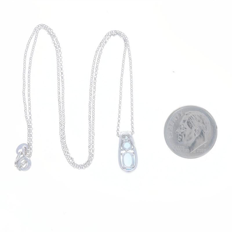 White Gold Blue Topaz & Diamond Three-Stone Necklace 16 1/4
